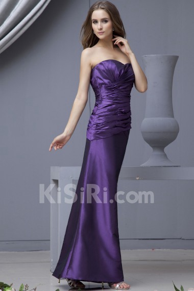 Taffeta Scoop Neckline Ankle-Length Sheath Dress with Ruffle