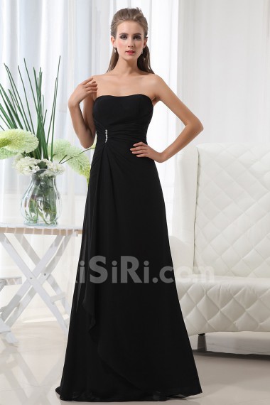 Chiffon Scoop Neckline Floor Length A-Line Dress with Ruffle