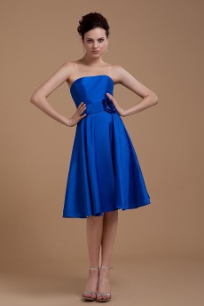 Satin Straps Neckline Short A-Line Dress with Manual Flower