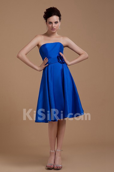 Satin Straps Neckline Short A-Line Dress with Manual Flower