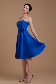 Satin Straps Neckline Short A-Line Dress with Manual Flower