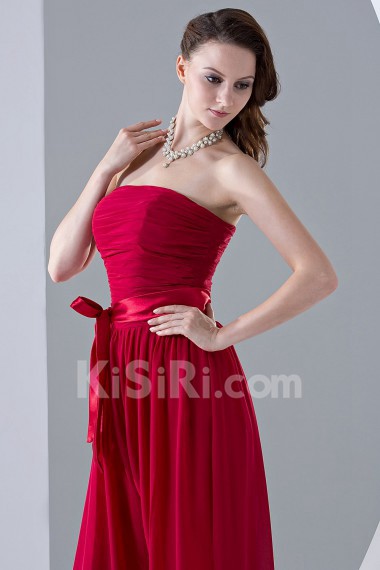 Chiffon Strapless Floor Length Column Dress with Ruffle