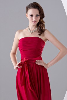 Chiffon Strapless Floor Length Column Dress with Ruffle