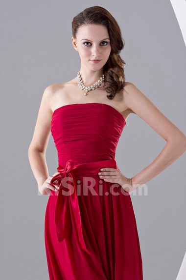 Chiffon Strapless Floor Length Column Dress with Ruffle