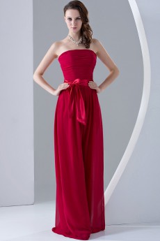 Chiffon Strapless Floor Length Column Dress with Ruffle