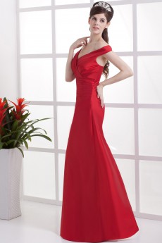 Taffeta Off-the-Shoudler Floor Length Empire Dress with Ruffle