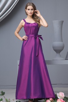 Taffeta Straps Neckline Floor Length Empire Dress with Bow