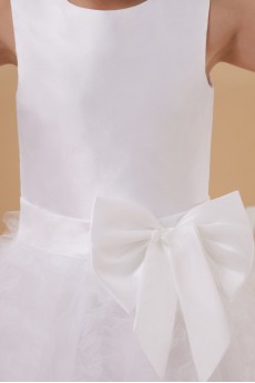 Satin and Tulle Jewel Neckline Ankle-Length A-line Dress with Bow