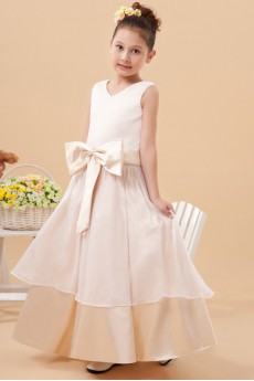 Charmeuse V-Neckline Ankle-Length Beach Dress with Bowknot