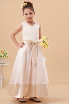 Charmeuse V-Neckline Ankle-Length Beach Dress with Bowknot