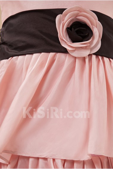 Satin Jewel Neckline Short Princess Dress with Hand-made Flower and Cap-Sleeves