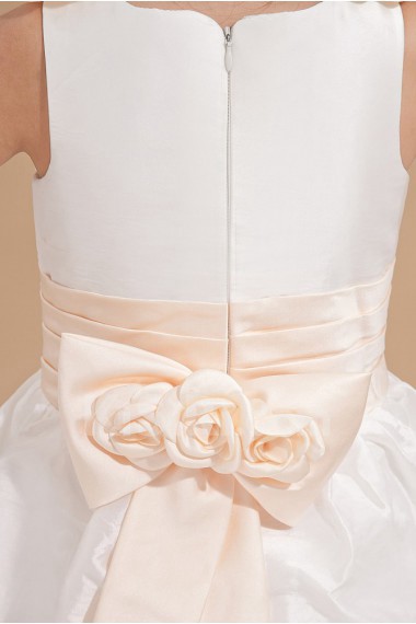 Satin and Yarn Bateau Neckline Ankle-Length Beach Dress with Bow and Hand-made Flowers