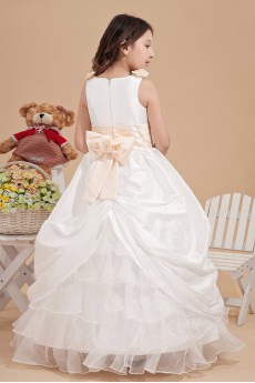 Satin and Yarn Bateau Neckline Ankle-Length Beach Dress with Bow and Hand-made Flowers