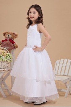 Satin and Tulle Bateau Neckline Ankle-Length A-line Dress with Embroidery