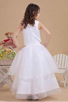 Satin and Tulle Bateau Neckline Ankle-Length A-line Dress with Embroidery