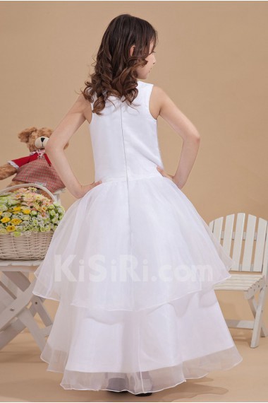 Satin and Tulle Bateau Neckline Ankle-Length A-line Dress with Embroidery