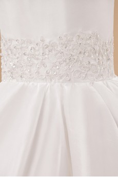 Satin and Tulle Bateau Neckline Ankle-Length Ball Gown Dress with Embroidery