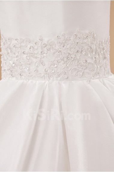 Satin and Tulle Bateau Neckline Ankle-Length Ball Gown Dress with Embroidery