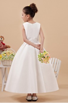 Satin and Tulle Bateau Neckline Ankle-Length Ball Gown Dress with Embroidery