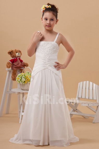 Satin Straps Neckline Floor Length A-line Dress with Embroidery 