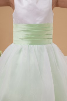 Taffeta and Organza Jewel Neckline Ankle-Length Ball Gown Dress with Bow