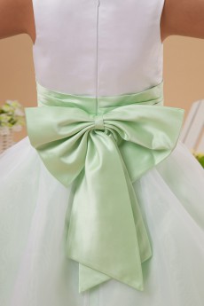 Taffeta and Organza Jewel Neckline Ankle-Length Ball Gown Dress with Bow