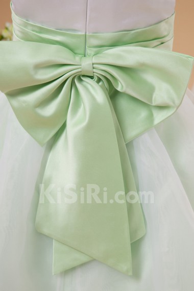 Taffeta and Organza Jewel Neckline Ankle-Length Ball Gown Dress with Bow