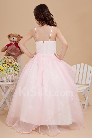 Taffeta and Organza Spaghetti Straps Floor Length Ball Gown Dress