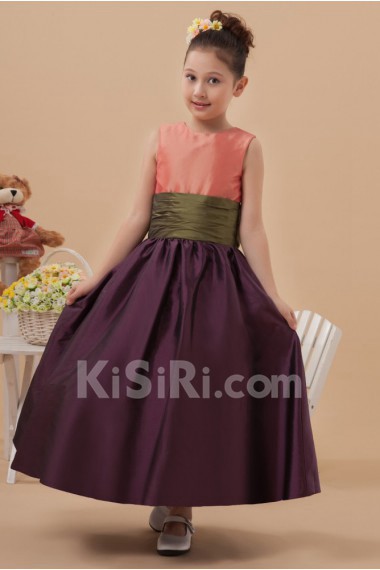 Taffeta Jewel Neckline Ankle-Length Ball Gown Dress with Bow