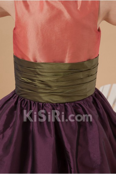 Taffeta Jewel Neckline Ankle-Length Ball Gown Dress with Bow