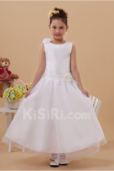 Satin and Organza Jewel Neckline Ankle-Length A-line Dress