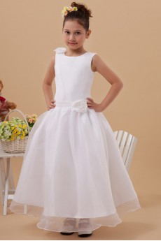 Satin and Organza Jewel Neckline Ankle-Length A-line Dress