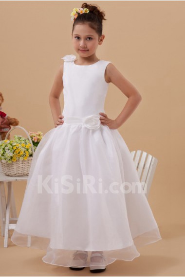 Satin and Organza Jewel Neckline Ankle-Length A-line Dress