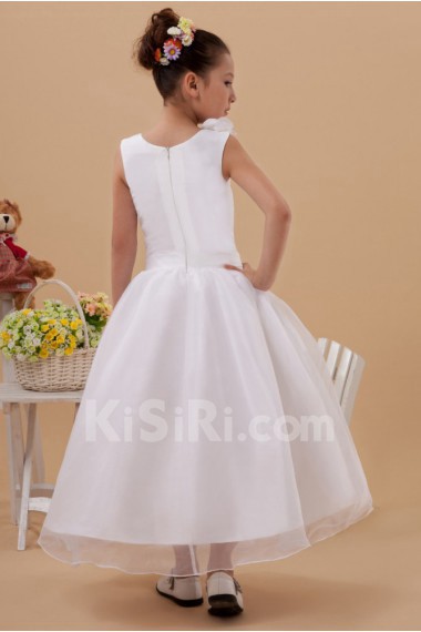 Satin and Organza Jewel Neckline Ankle-Length A-line Dress