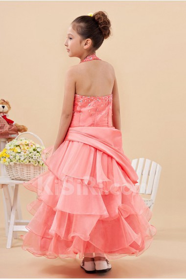 Taffeta and Yarn Halter Neckline Ankle-Length A-line Dresss