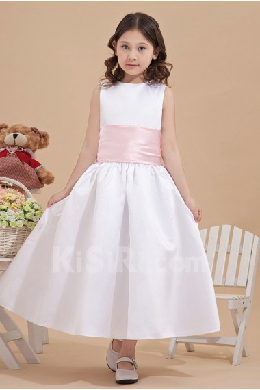 Satin Jewel Neckline Ankle-Length Ball Gown Dress with Bow