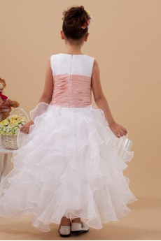 Organza Jewel Neckline Ankle-Length Ball Gown Dress with Hand-made Flower