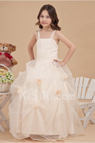 Organza Straps Neckline Ankle-Length Ball Gown Dress