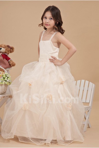 Organza Straps Neckline Ankle-Length Ball Gown Dress