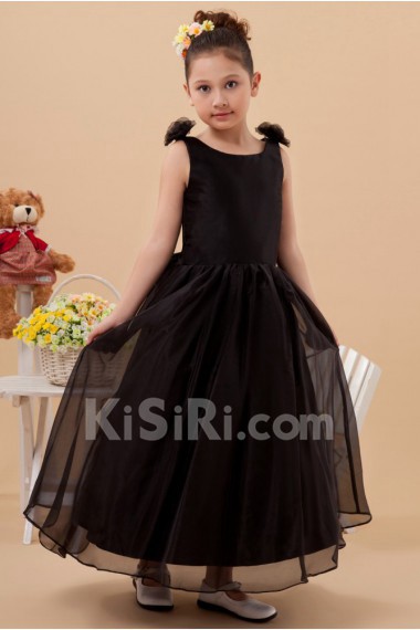 Satin and Organza Scoop Neckline Ankle-Length A-line Dress