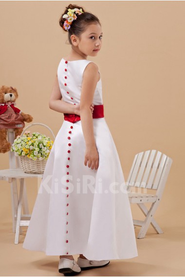 Satin Jewel Neckline Ankle-Length A-Line Dress with Embroidery 