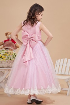 Satin and Mesh Jewel Neckline Ankle-Length Ball Gown Dress