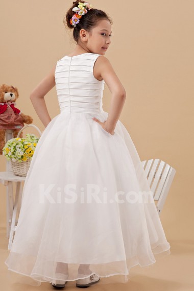 Yarn Jewel Neckline Ankle-Length Ball Gown Dress with Bow