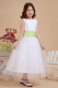 Tulle Jewel Neckline Ankle-Length A-Line Dress with Bow