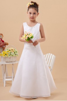 Satin and Organza Jewel Neckline Ankle-Length A-Line Dress with Embroidery 