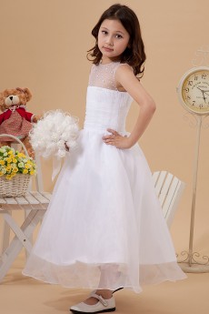 Yarn Bateau Neckline Ankle-Length Ball Gown Dress with Beaded