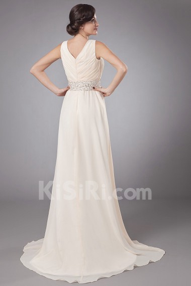 Chiffon V-Neckline A-Line Dress with Embroidery and Flower