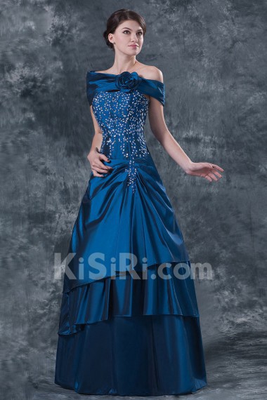 Taffeta Strapless Floor Length Ball Gown Dress with Embroidery