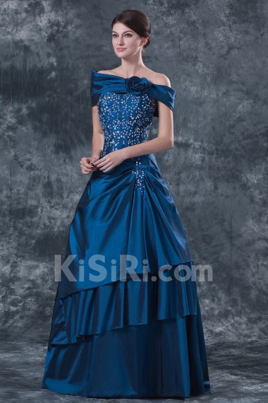 Taffeta Strapless Floor Length Ball Gown Dress with Embroidery