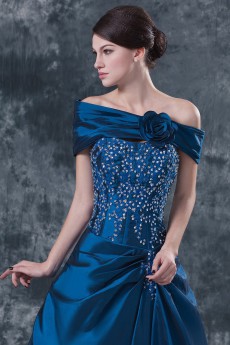 Taffeta Strapless Floor Length Ball Gown Dress with Embroidery